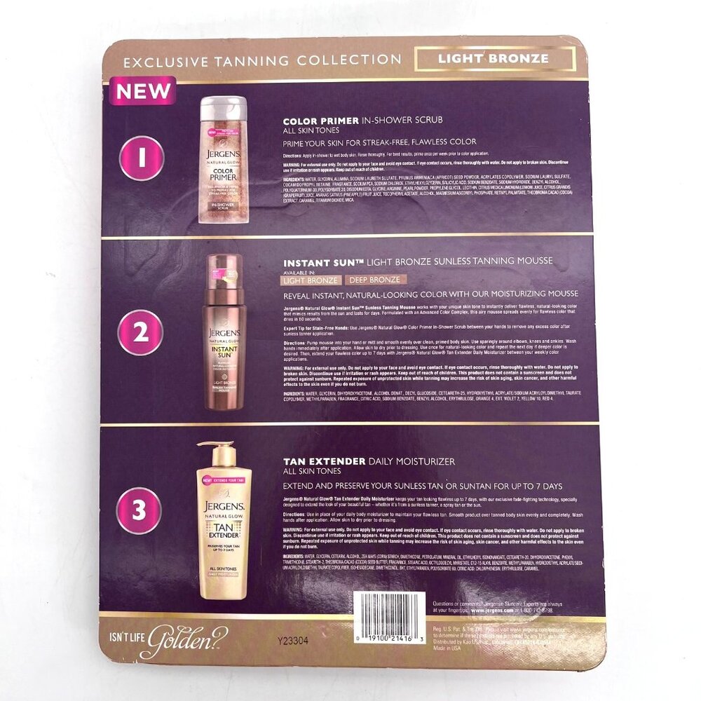 Jergens Natural Glow Exclusive Tanning Collection Light Bronze Sunless Gold New - Picture 2 of 14
